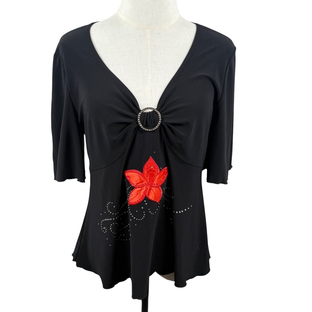 Vintage Taboo 2Xโ Y2K Top Floral Rhinestone Whimsigoth Fairy Grunge McBling USA